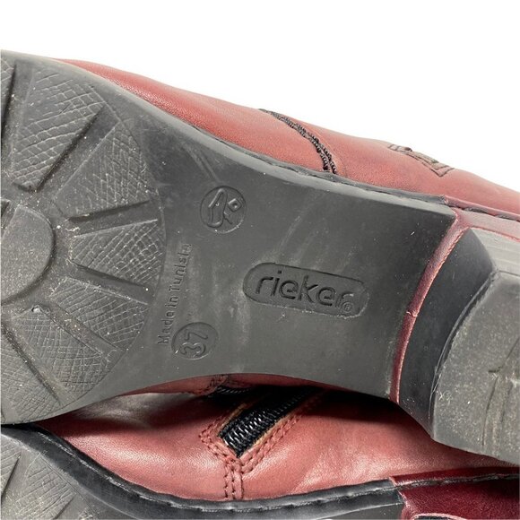 Rieker Womens Ankle Boots Booties Red Leather Cuban Heel Round Toe Zipper 6.5 37 - Picture 8 of 8